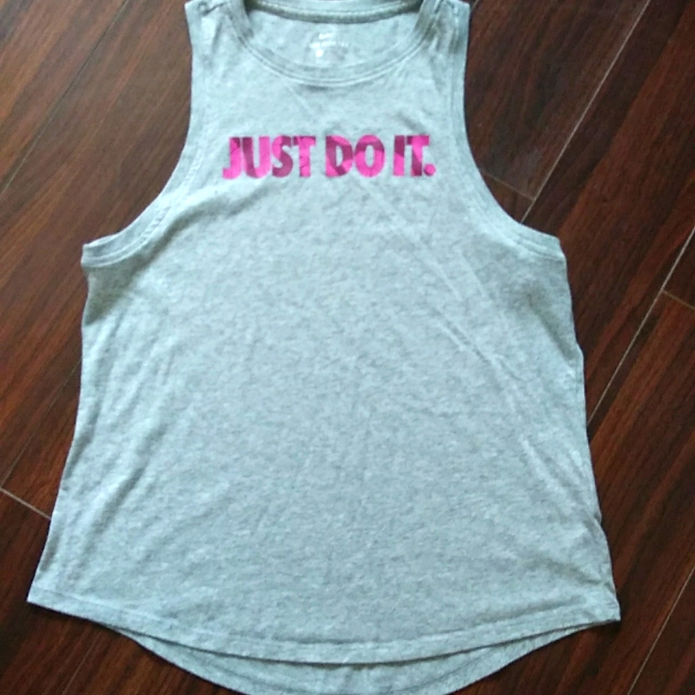 NIKE Knit Training Tank Top Size Small JUST DO IT Tee Palm Leaves Muscle Shirt
